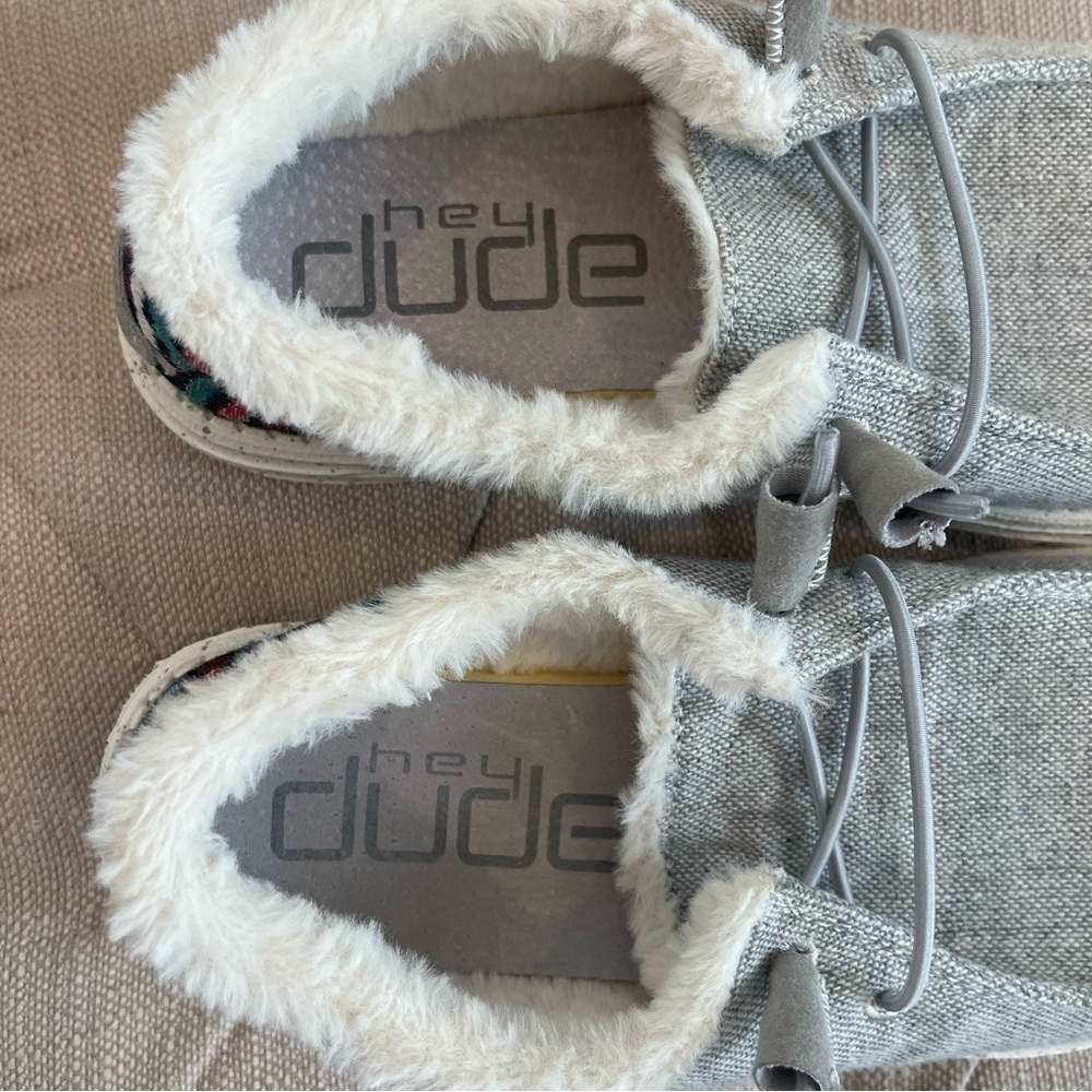 HEYDUDE Shoes Women's 7 Wendy Funk Wool Grey - Canvas Faux Fur 121413128 - Picture 8 of 11
